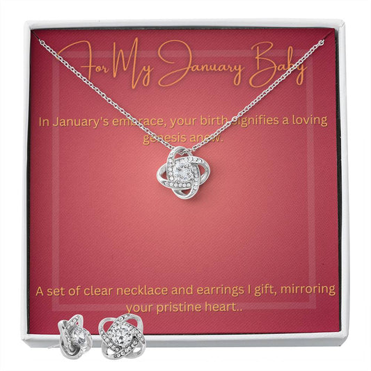 MY JANUARY BABY - Love Knot Necklace and Earrings Set